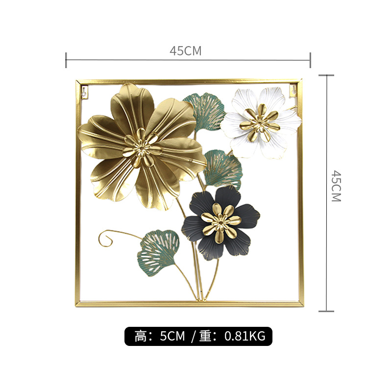 Picture of New Chinese Style Light Luxury Iron Wall Hanging Hand-painted Flower Wall Decorative Pendant for Porch Bedroom Living Room Sofa Background Wall