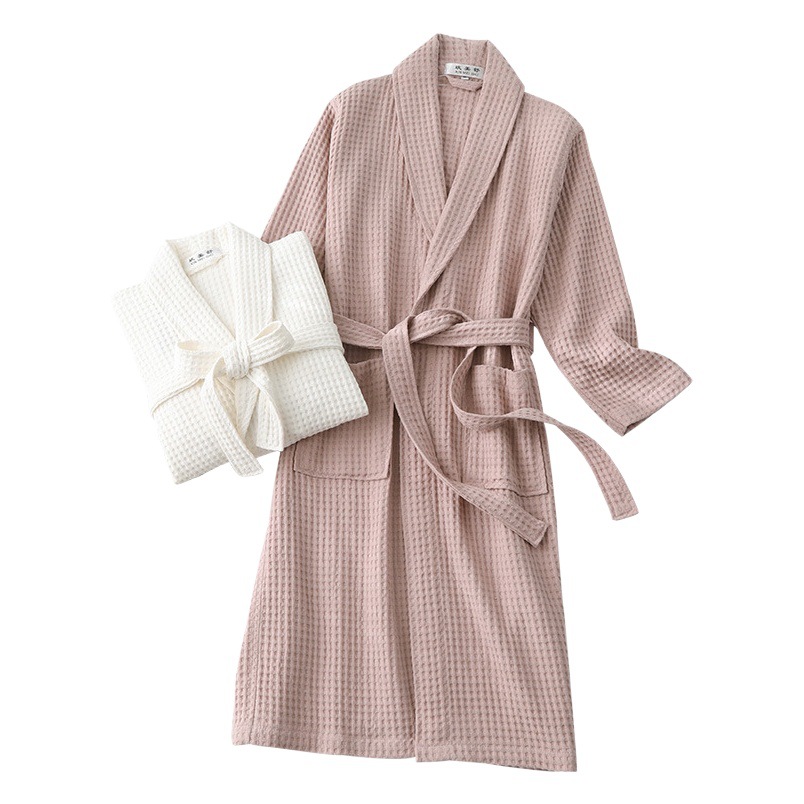 Cross-border new cotton bathrobe spring and autumn waffle long bathrobe homestay hotel couple cotton nightgown wholesale