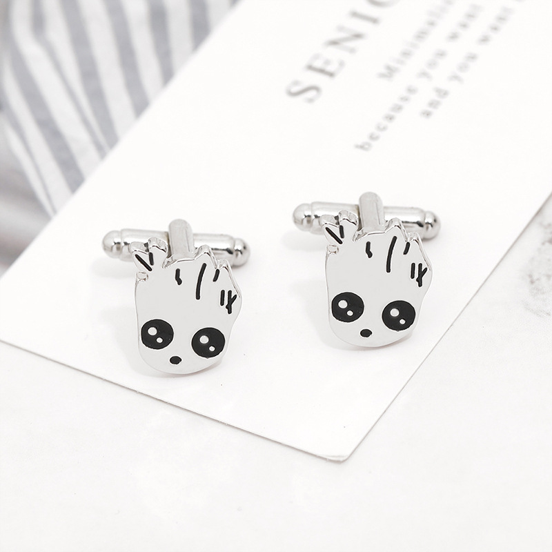 European and American Film and Television Surrounding Groot Cufflinks Cute Mini Fashion Cartoon Accessories Simple Alloy Cufflinks Pair