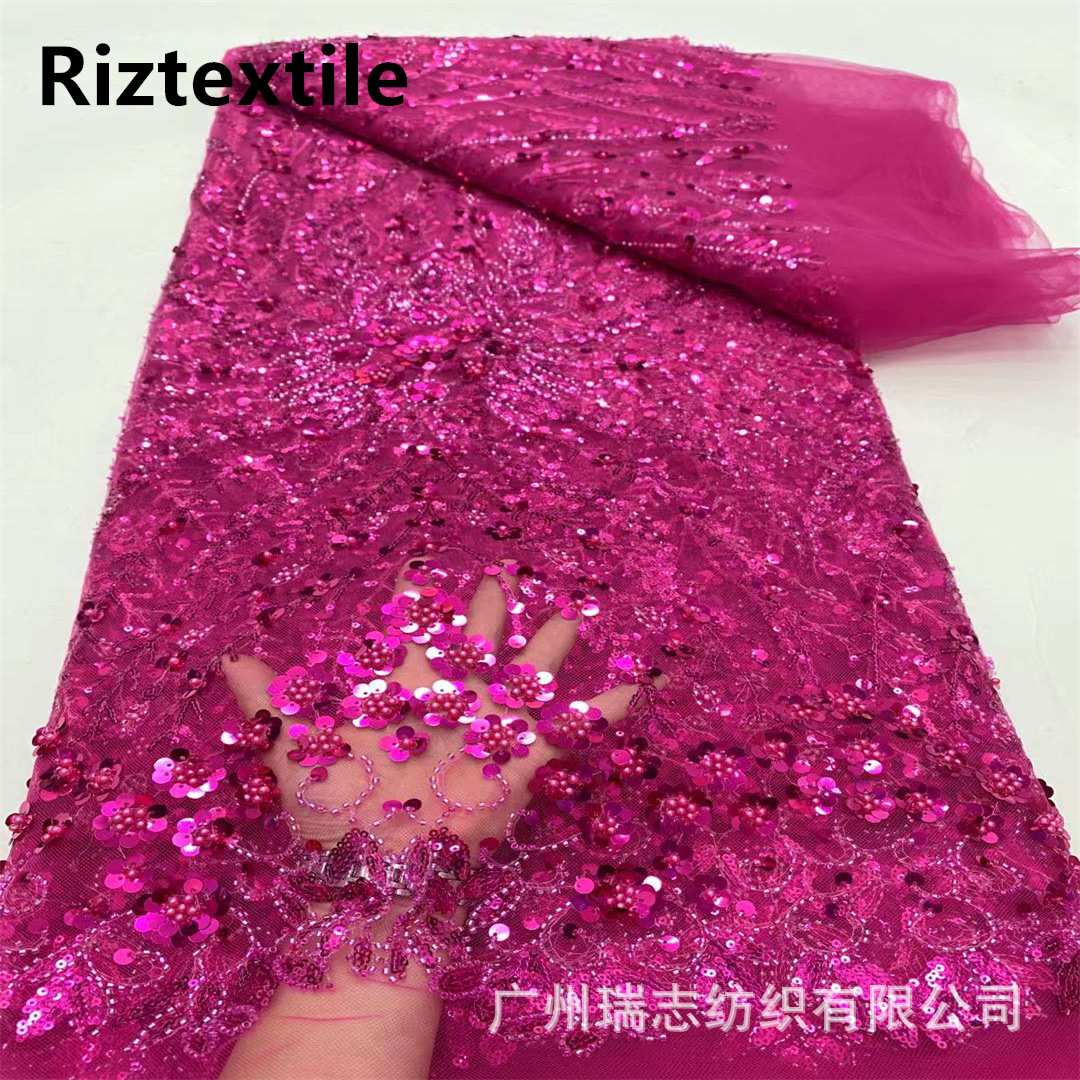 European and American wedding dress factory lamination embroidered bubble bead sequin fabric new bead tube embroidered cloth African lace