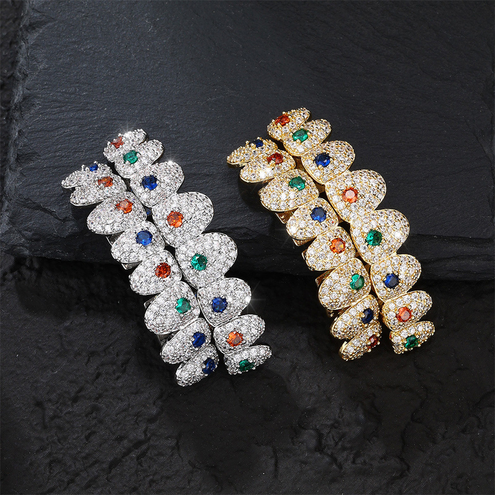 Light Luxury Exaggerated Hip-Hop Colorfulful Braces Jewelry Accessories Braces Copper Inlaid with Zircon Teeth Full of Diamond Braces Jewelry