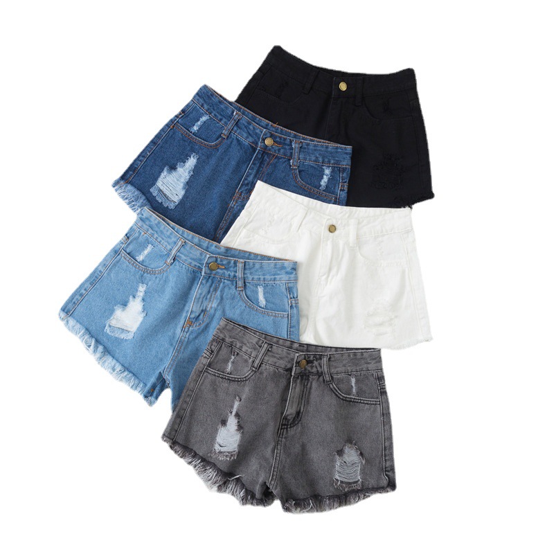 Picture of plus size chubby girl Loose Denim Shorts Women's Summer Korean-style High Waist Ripped 100.00kg Slim-fit Wide Leg A- shaped Hot Pants