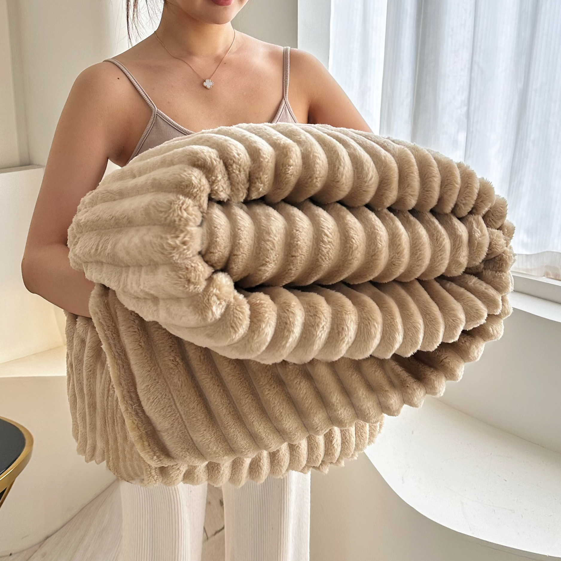 Picture of Autumn and Winter New Cross-Border 3.3cm Striped Blanket Thickeneded Dormitory Sofa Blanket Curled Nap Blanket Warm Blanket 4