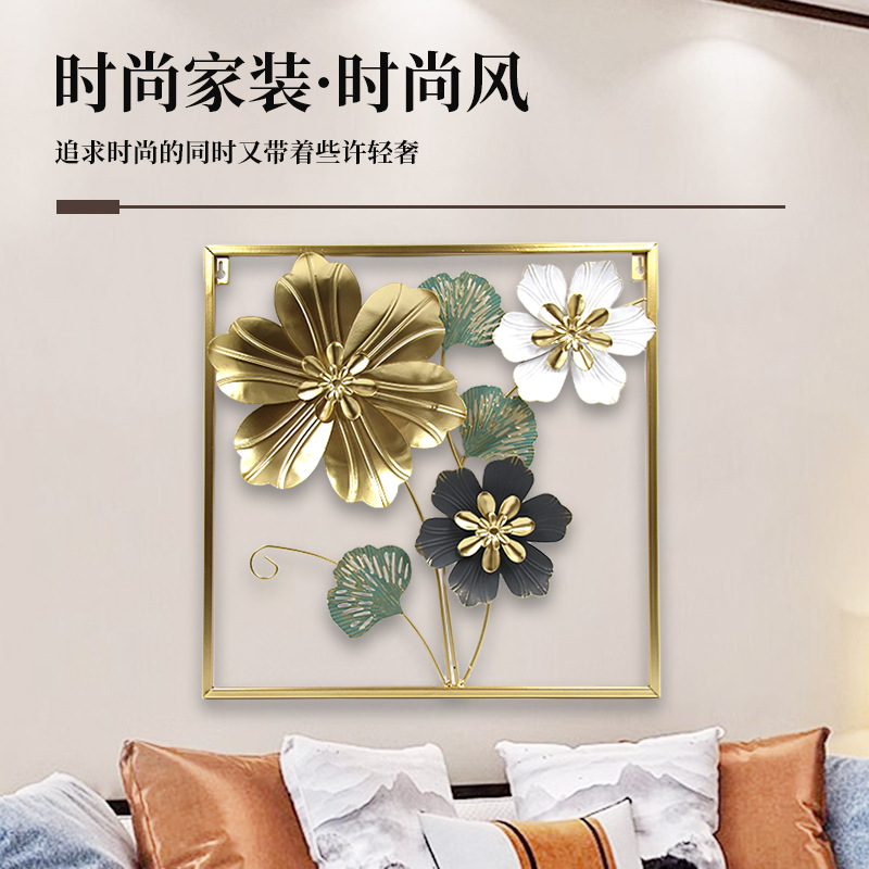 Picture of New Chinese Style Light Luxury Iron Wall Hanging Hand-painted Flower Wall Decorative Pendant for Porch Bedroom Living Room Sofa Background Wall