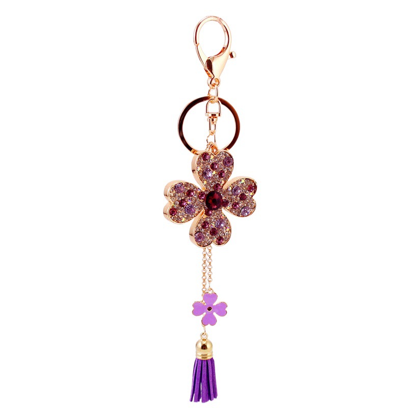 Rhinestone jewelry creative fashion New Car pendant key chain tassel four-leaf clover key chain package pendant 1029