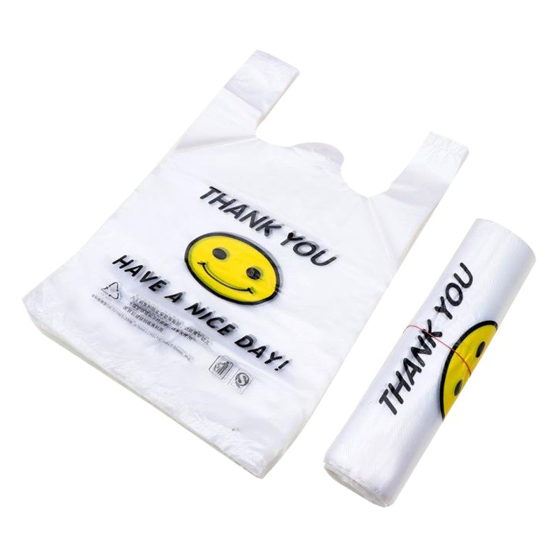Transparent Smiley Face Supermarket Convenience Bags, Thickened Vest-Style Shopping Plastic Bags, Small and Large Sizes, Wholesale Hand-Held Packaging Bags