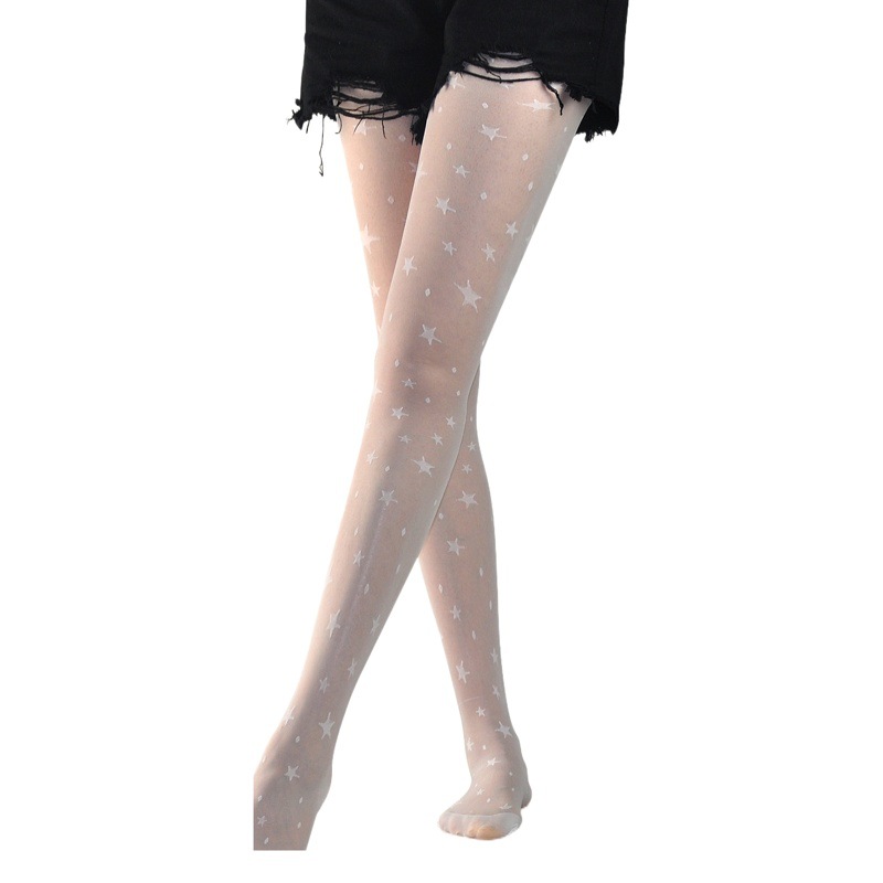 Summer Super Transparent Thin Silk Stockings V8207 Dot Star Jacquard Pantyhose Sexy Outer Wear Anti-hook Silk Adult Women's Socks