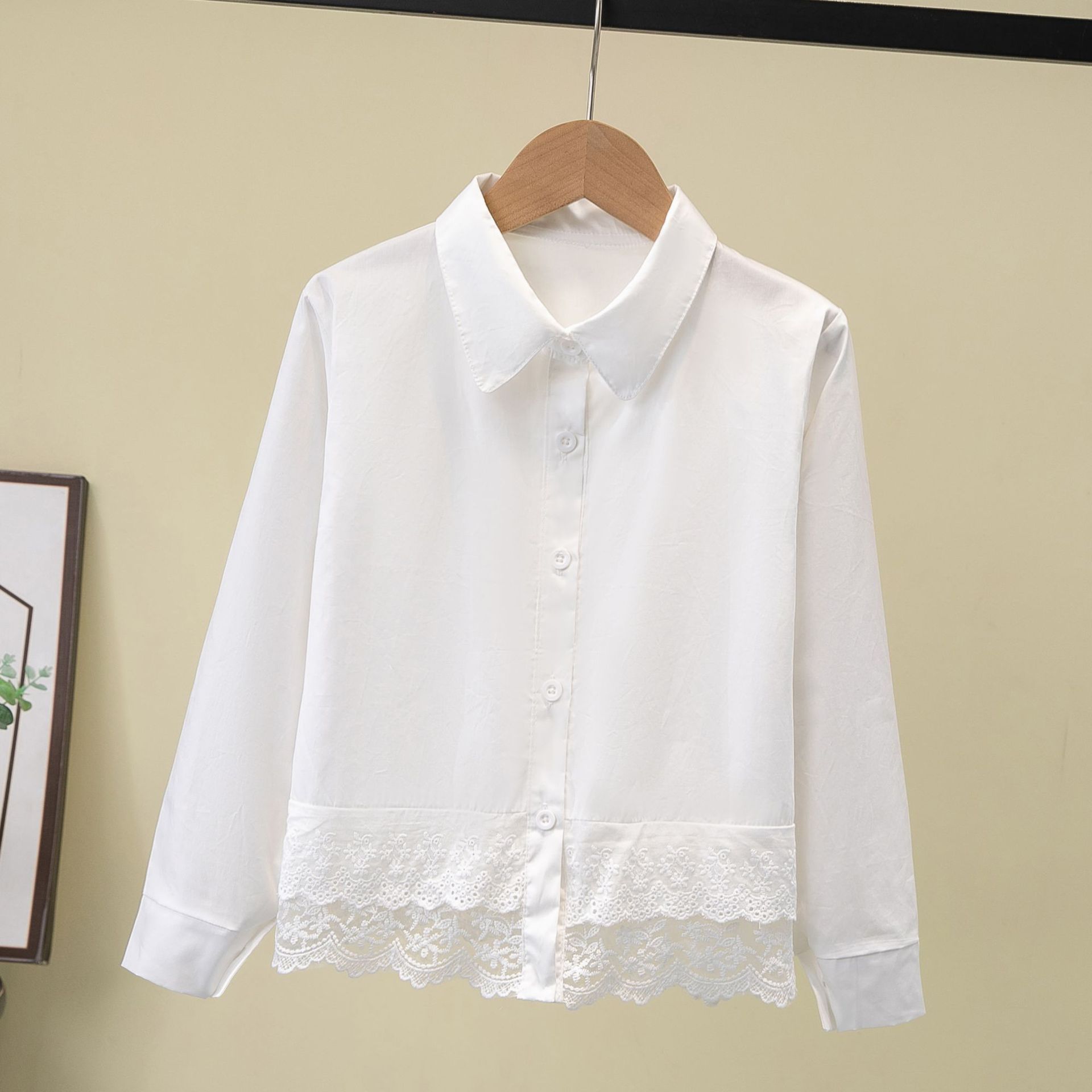 Picture of Children's Shirt White Long Sleeve Spring and Autumn Class Clothing Performance Clothing Lace Girl Student Clothing 2024 New Style Girl's Spring and Autumn