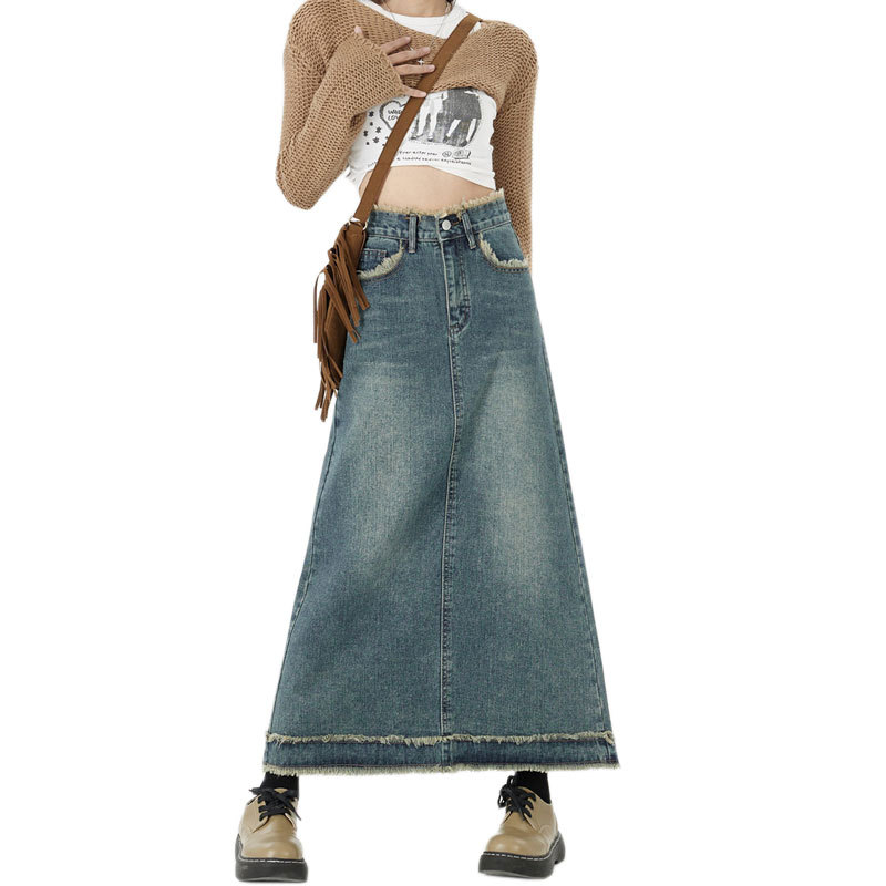 Picture of Denim Skirt Women's Internet Popular A- Line Design Sense Rust Skirt Ins High Waist Casual Hip Retro Straight Midi Skirt