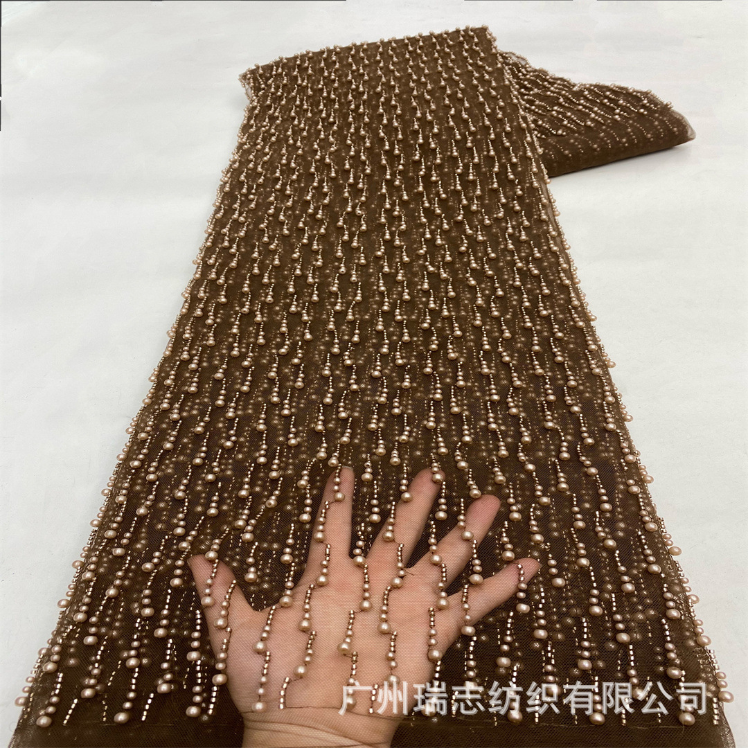 Water Drop Stripesd French Wedding Dress Evening Dress Bead Tube Embroidery High-End Fashion Party Catwalk Clothing Lace Fabric Lace