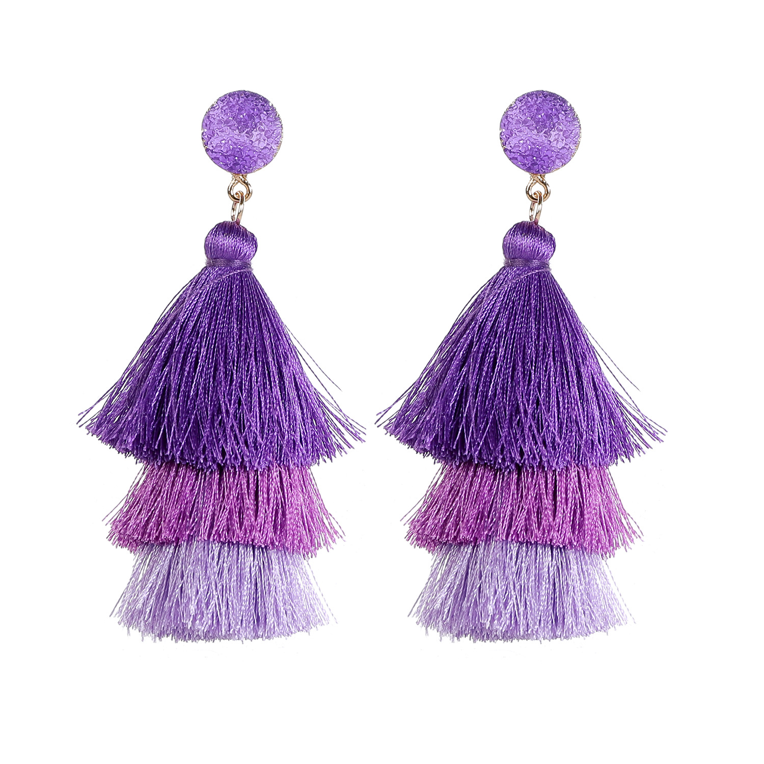 Picture of European and American Foreign Trade popular high-end fashion bohemian three-layer tassel earrings simple temperament exaggerated earrings for women