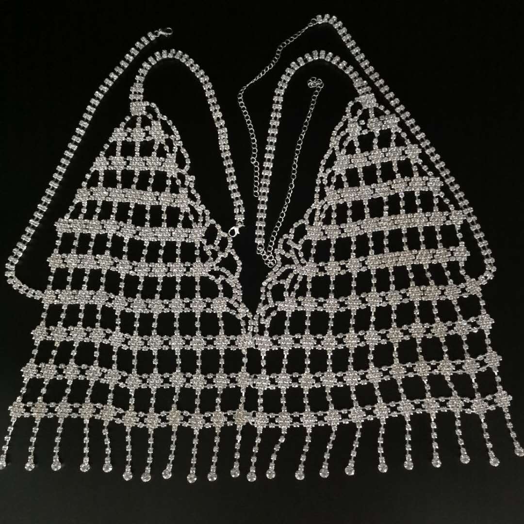 Picture of European and American cross-border rhinestone shiny chest body chain beach bikini sexy bra chain