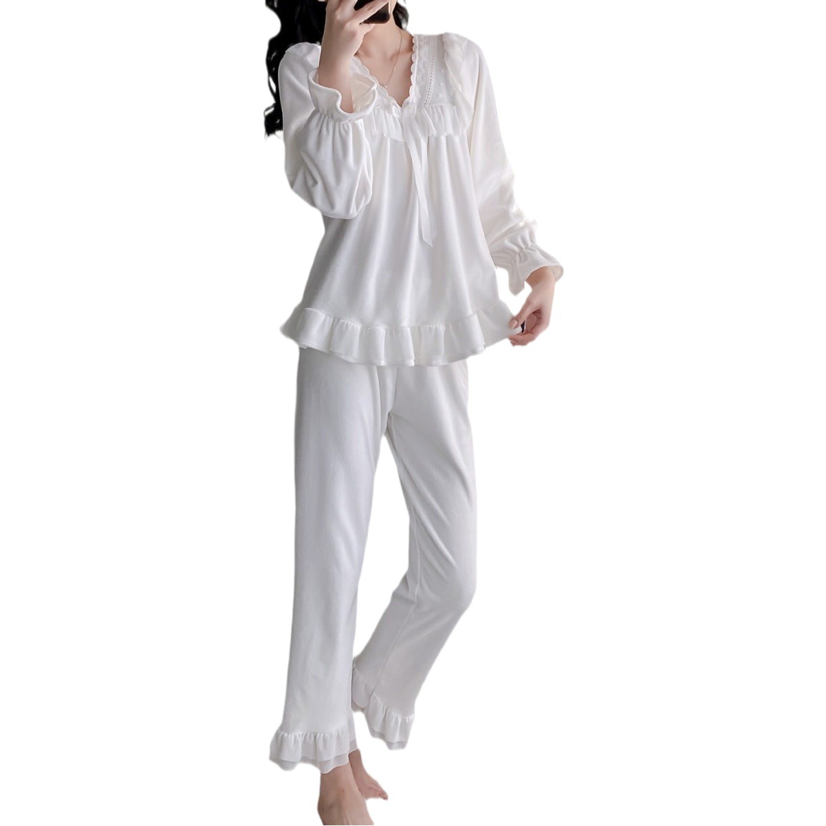 Winter Pajamas Women Strictly Choose Island Velvet Pullover Long Sleeve Trousers Sweet Island Velvet Pajamas Women Pajamas suit