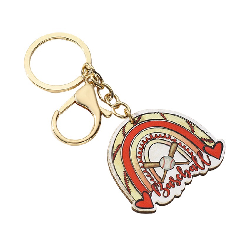 Amazon popular new sports wooden card keychain basketball Football rugby baseball softball printed pendant