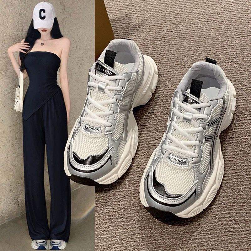Thick-Soled Dad Shoes for Women 2025 New Spring and Autum Breathable Mesh Student Running Street Lightweight Casual Sports Shoes