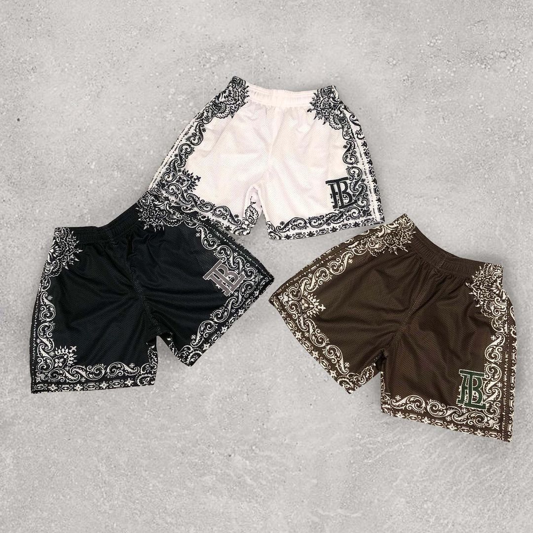 American Style Trendy Brand Loose Retro Cashew Flower Sports Basketball Pants Summer Men's Casual But Knee Loose Mesh Shorts