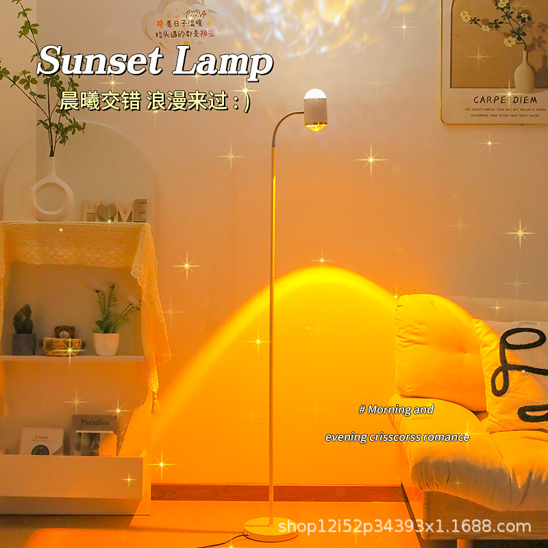 Cross-Border Internet Celebrity Sunset Lamp Live Broadcast Room Double-Head Sunset Red Water Ripple Atmosphere Lamp Sunset Led Water Pattern Floor Lamp