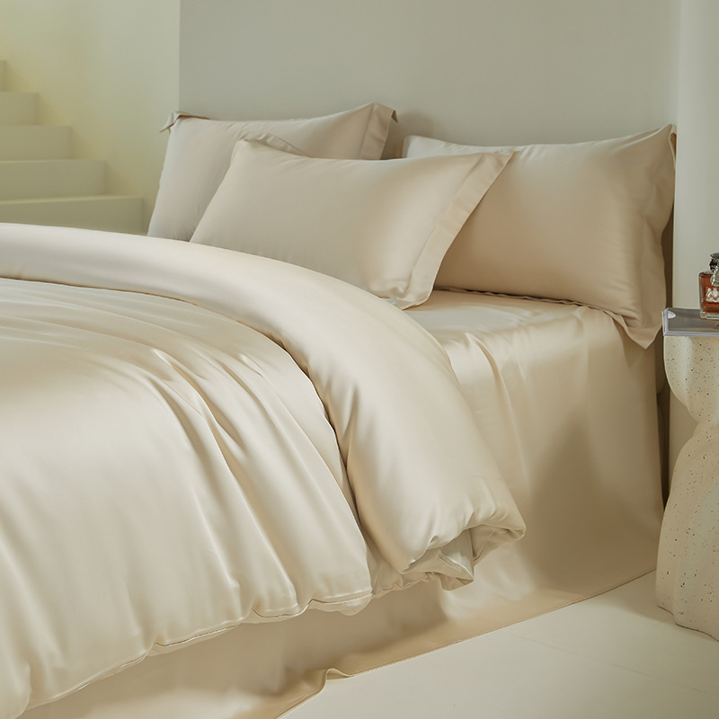 Class A 100 Solid Color Tencel Four-Piece Set Summer Ice Silk Cool Naked Sleeping Quilt Cover Bed Sheet Bed Linen