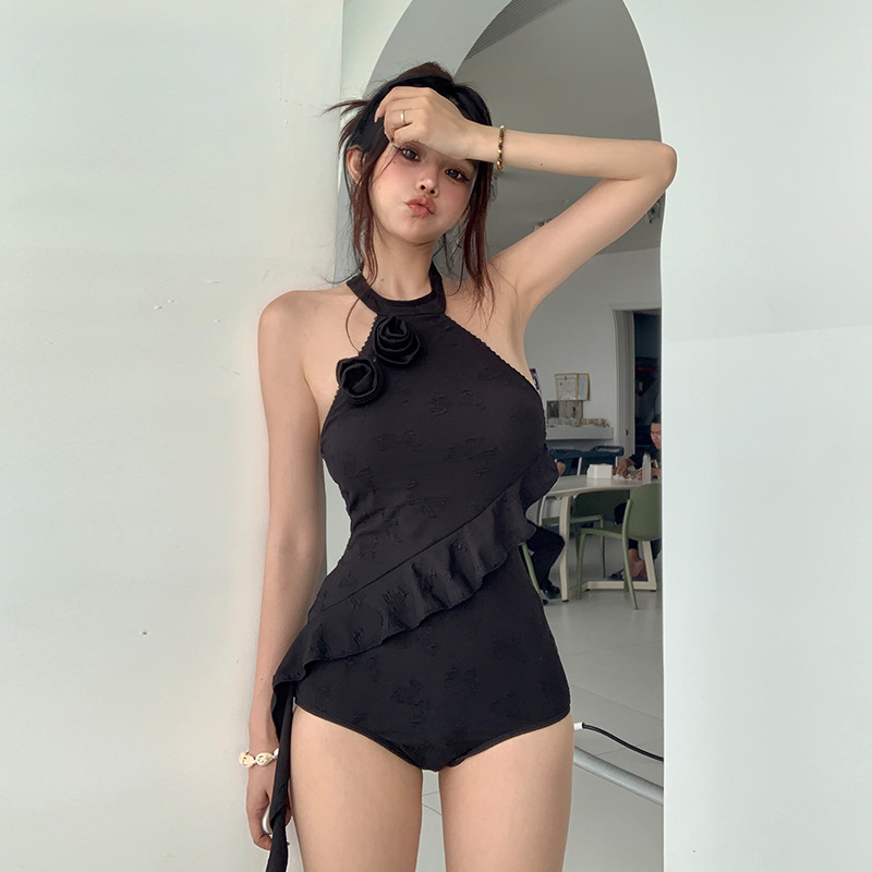 New Black Swimsuit Women's Slim-Fit Flesh-Covering Slim Sexy Spice Girls Backless Neck Ins Bikini