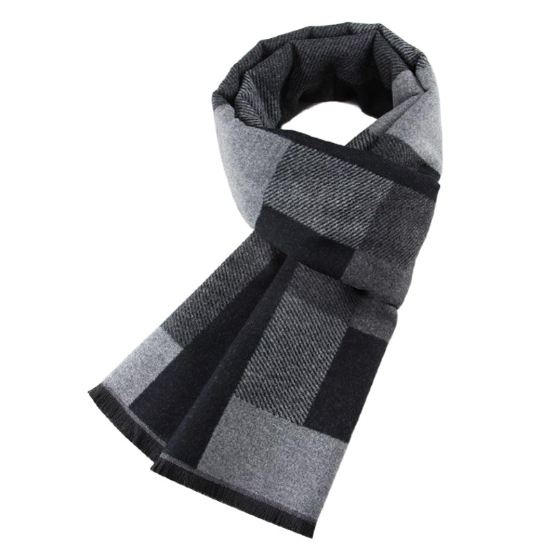 2025 New Winter Men's Scarf Jacquard Brushed Fashion Versatile Boys Scarf Imitation Wool Plaid Scarf for Men