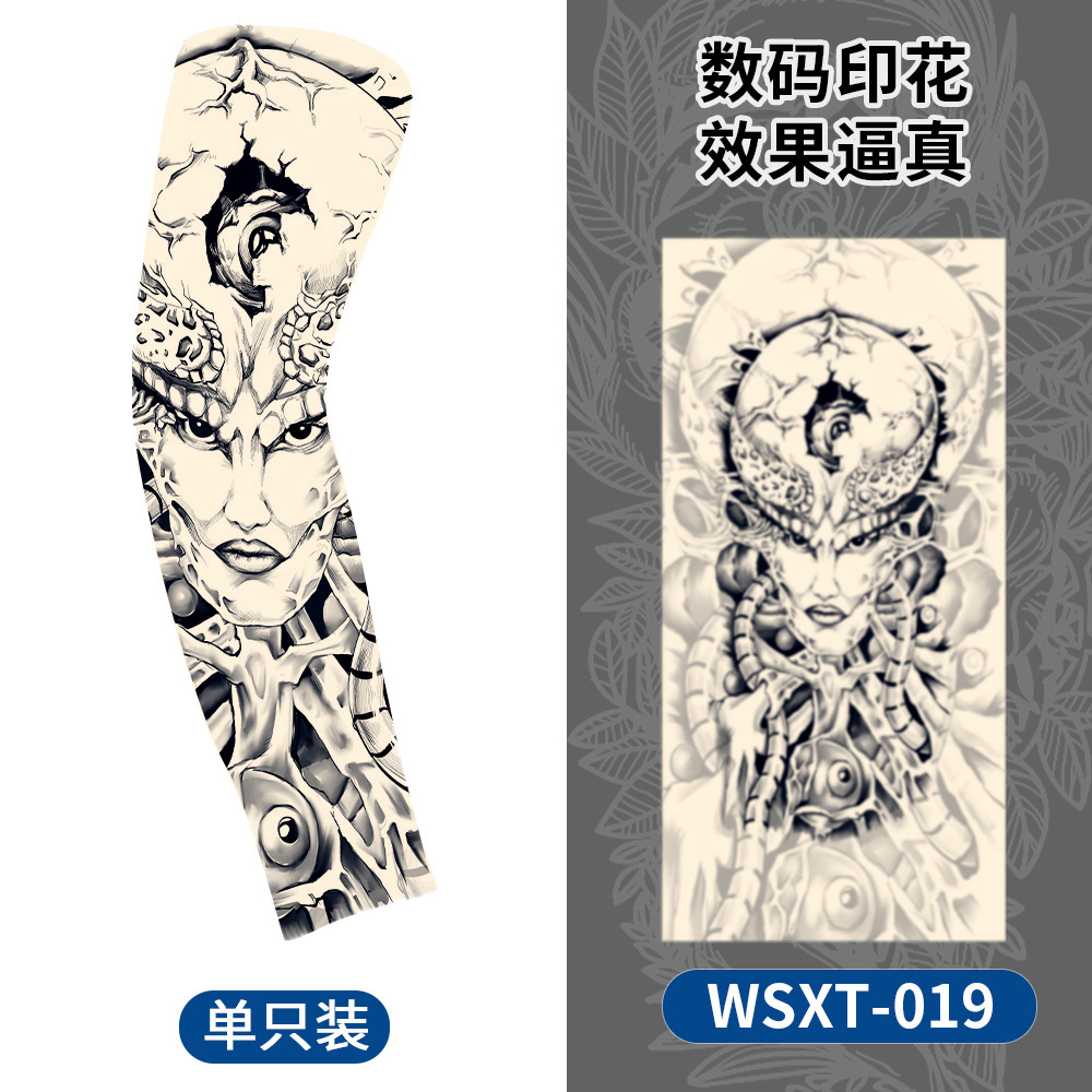 Picture of Summer Riding Sunscreen Tattoo Sleeve Simulation Tattoo Quick-drying Arm Protector Outdoor Sports Sunshade Breathable High Elastic Ice Sleeve