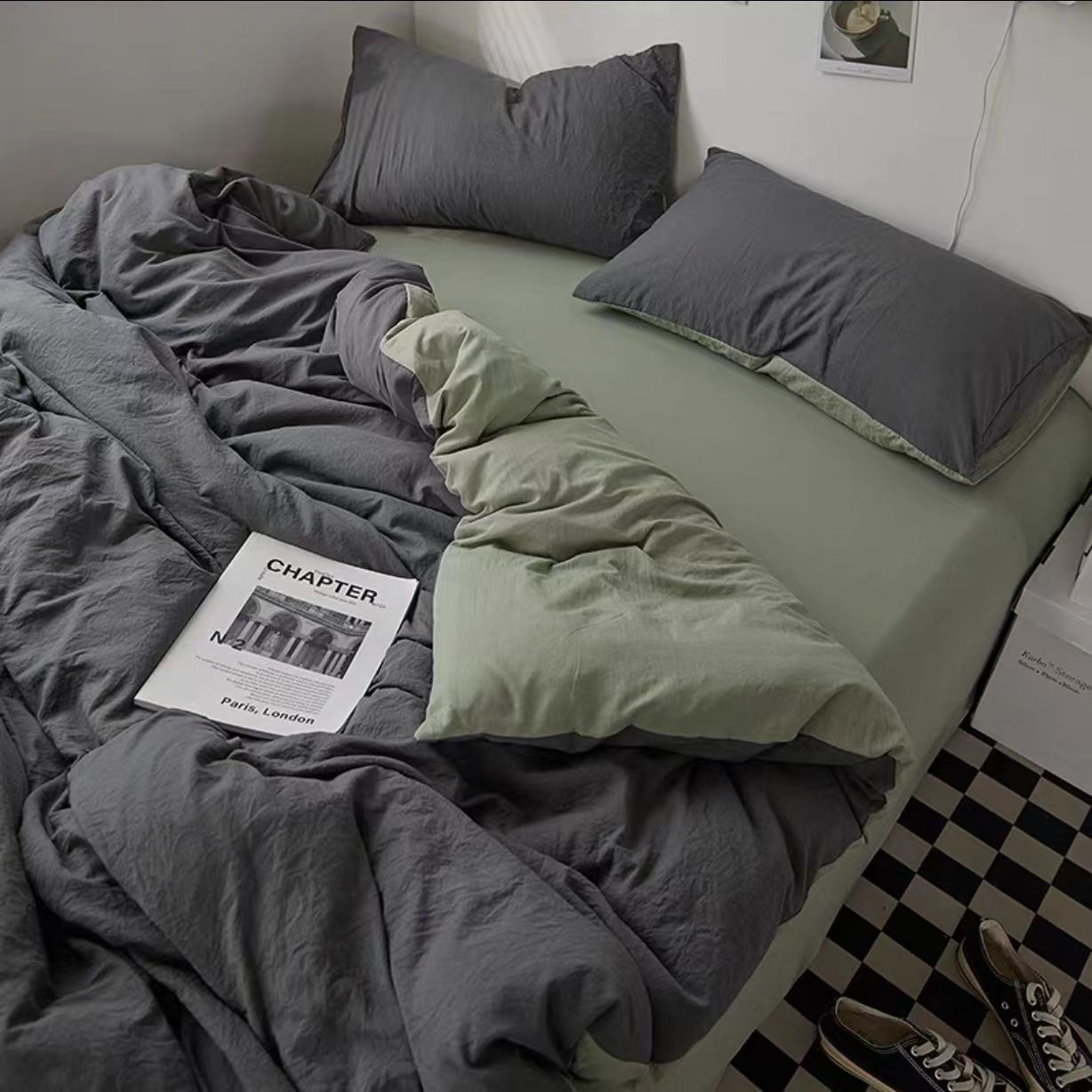 Picture of Four Seasons Washed Cotton ins Quilt Cover Four-piece Set Student Dormitory Bed Sheet Double Three-piece Set Quilt Cover Bedding
