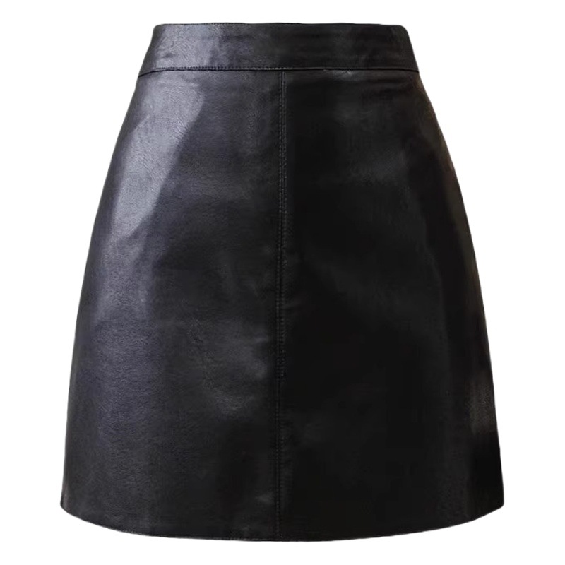 PU Leather Skirt Women's 2023 Autumn and Winter New High Waist Slimming Hip A- Line Short Skirt Solid Color Casual Small Leather Skirt