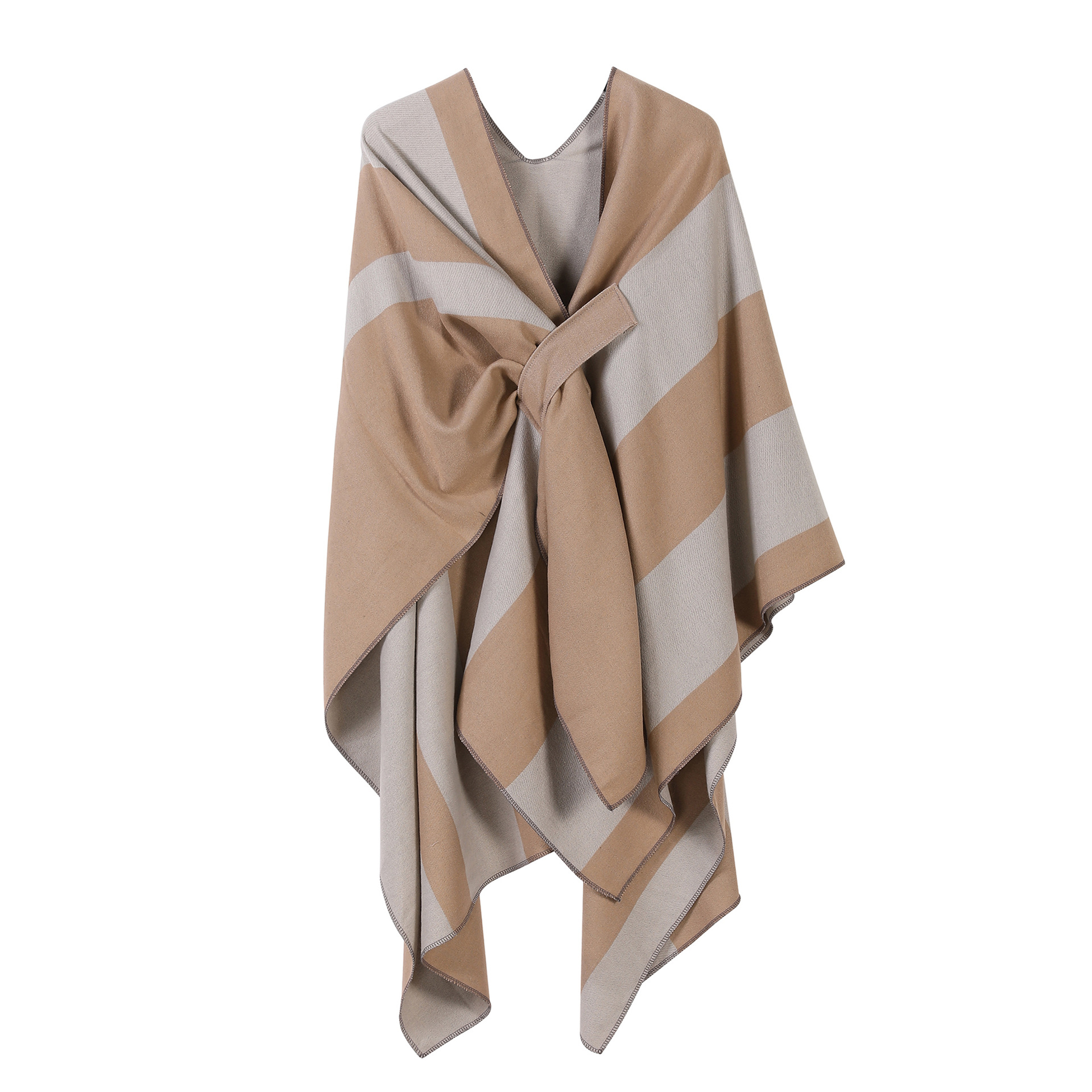 Picture of 2025 new striped contrast color French cross-border European and American shawl with bar split double-sided fashion versatile travel clap cape