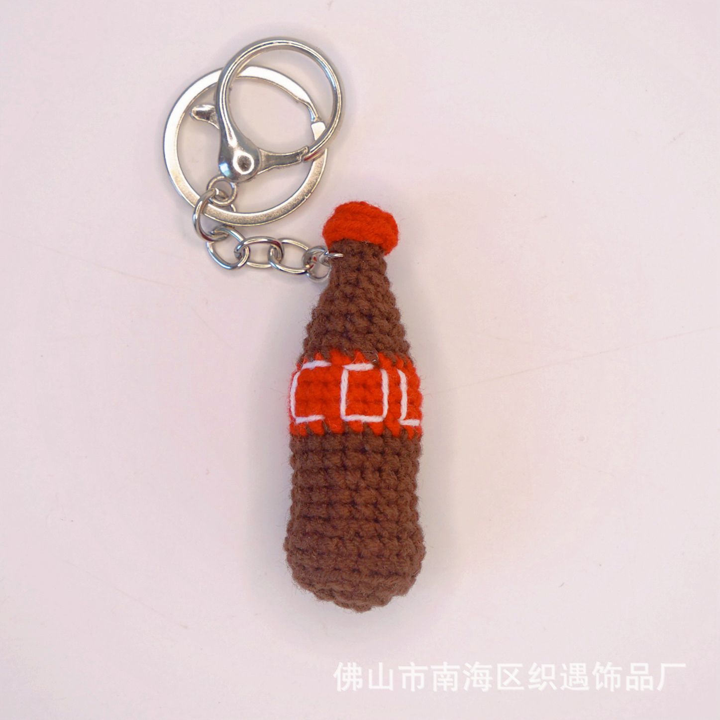 Picture of Handmade crocheted Cola package simulation food pendant creative wool woven small pendant keychain bag pendant