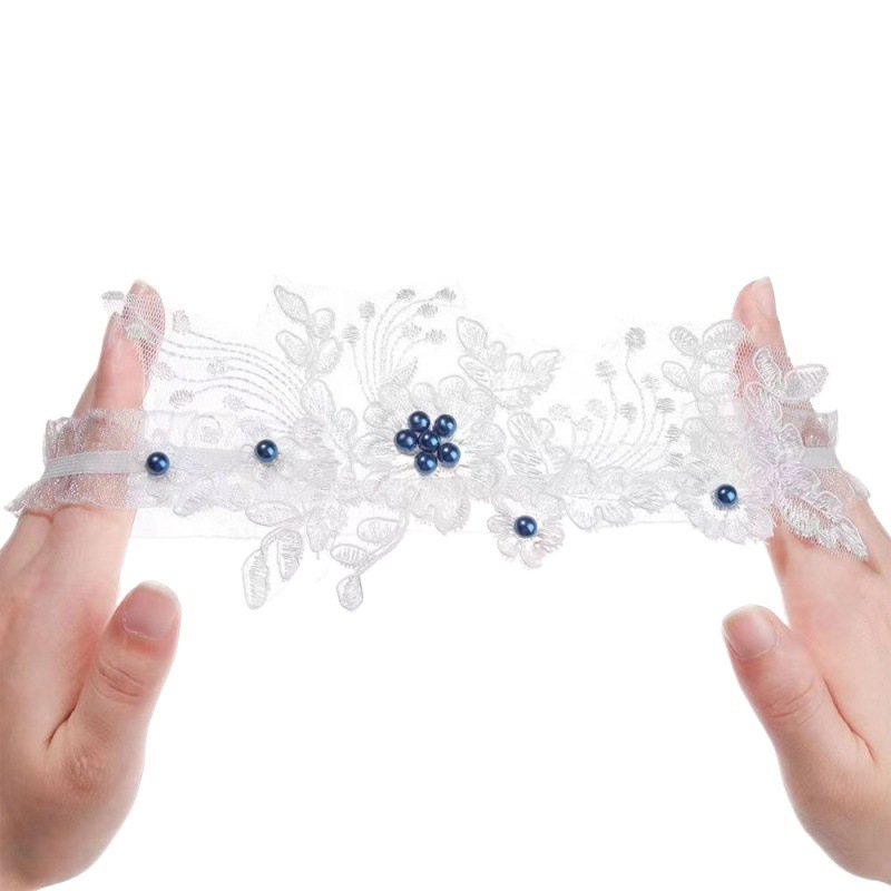 European and American bridal lace stockings with Blue Pearl Garter sexy elastic leg ring wedding garter factory