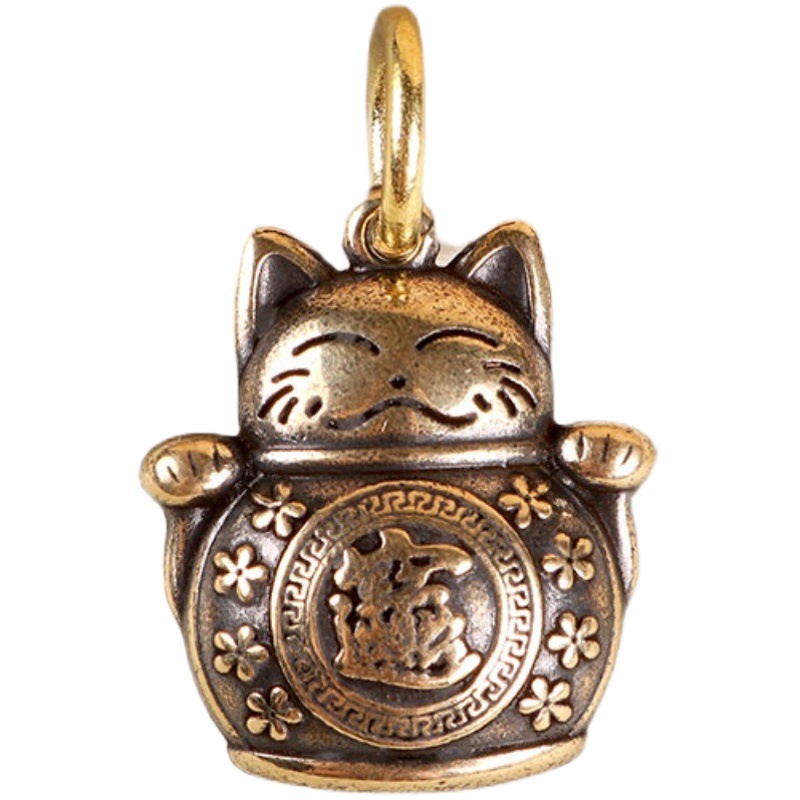 Creative brass keychain retro lucky cat car key chain pendant fade video men and women