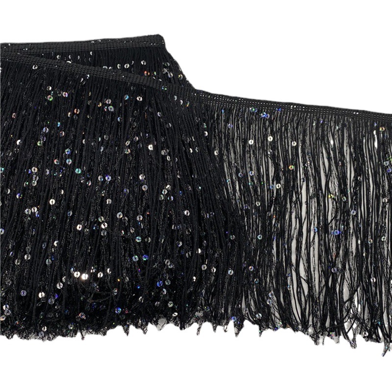 Wholesale spot sequins encryption thickened 20cm wide nylon row whisker Latin dance tassel lace dance clothing accessories