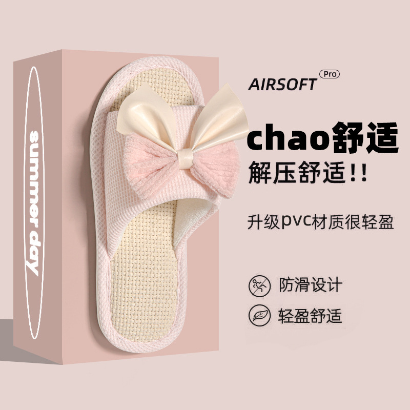 Bowknot Women's Linen Slippers New Four Seasons Indoor Floor Non-Slip Cotton Linen Slippers Women's Wholesale