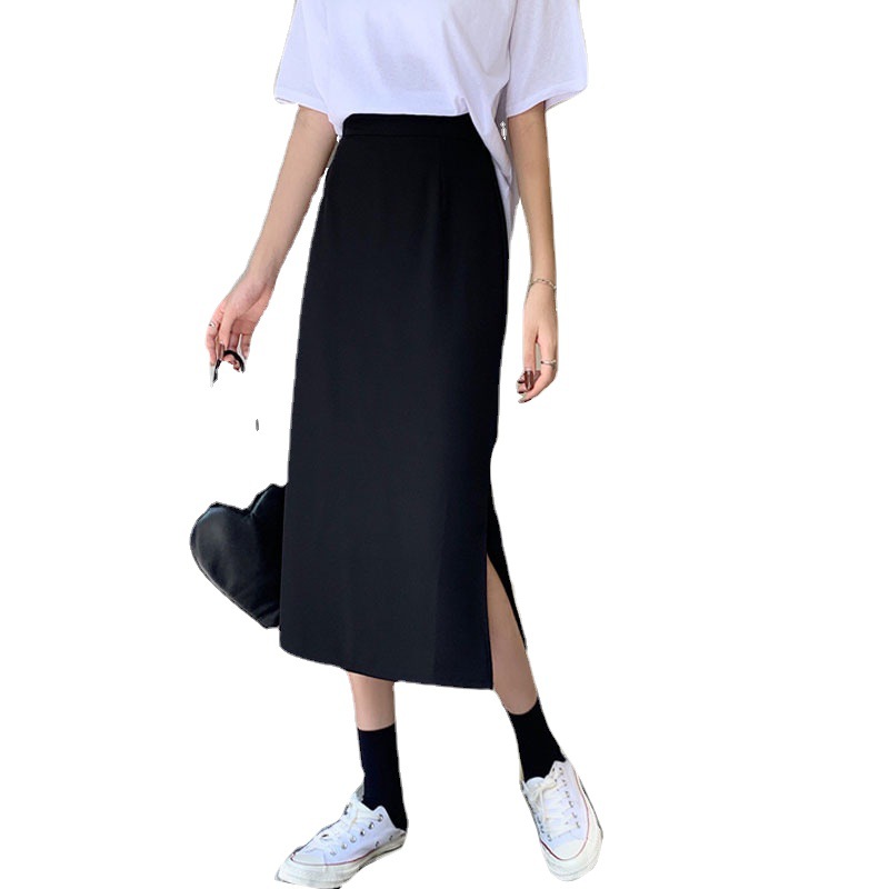 Picture of 2023 Summer A- shaped High Waist Skirt Women's One-step Split Hip Cover Slimming Mid-length Black Hip Skirt