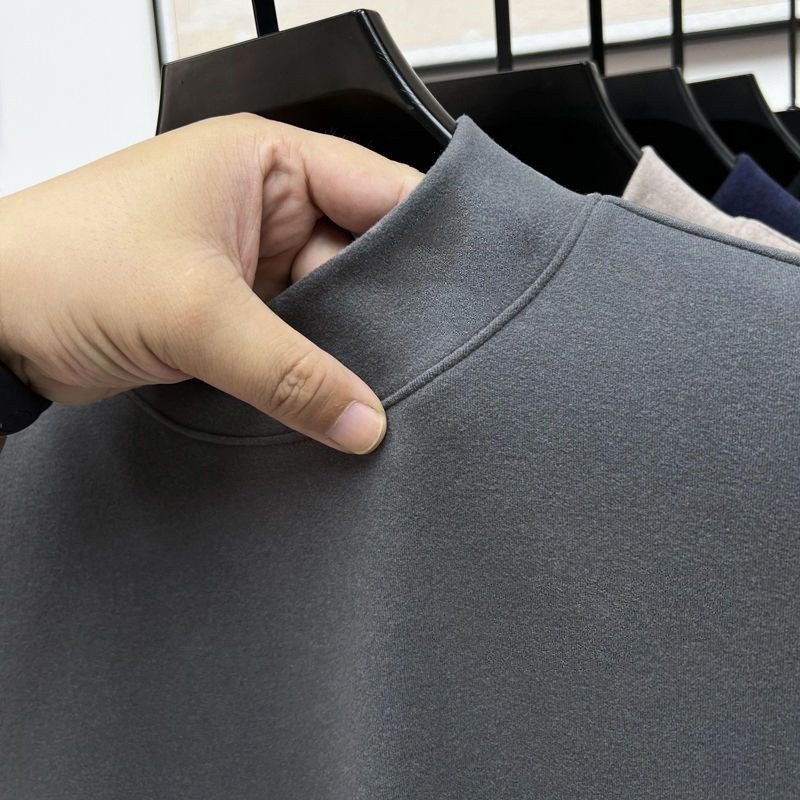 Picture of Double-Sided German Velvet Half Turtleneck Men's Long-Sleeved T-Shirt Warm Bottoming Shirt for Men in Autumn and Winter Fleece-Lined and Thickeneded with Autumn Clothing Trbottomy