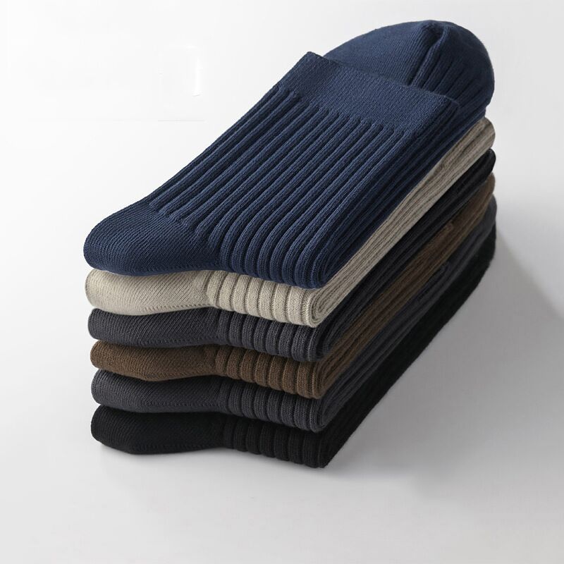Men's autumn and winter Four Seasons double needle tube socks solid color cotton socks breathable breathable business socks Zhuji men's socks wholesale