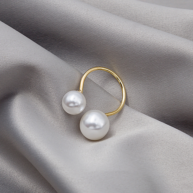 Picture of J588 South Korea Ring Size Pearl Opening Ring Minimalist Exaggerated Ring Double Pearl Ring for Women