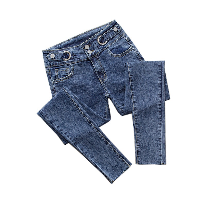 Picture of High Waist Jeans Female Student 2021 Summer New Slim Tight Stretch Foot Edge Cropped Pencil Pants