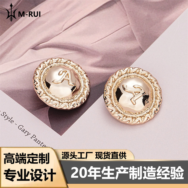 Advanced Sense Simple Round Pleated Edge A- line Metal Coat Sweater Coat Suit Suit Hand-stitched Buttons