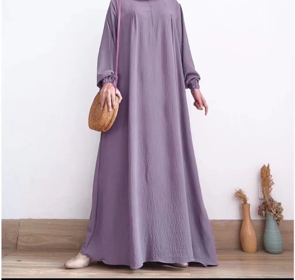 Picture of Foreign trade new cross-border Middle East solid color long sleeve zipper round neck dress Muslim dress factory batch in stock