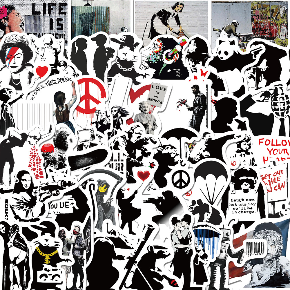 67 pieces of street artist banks graffiti stickers decorative helmet motorcycle skateboard cartoon stickers wholesale
