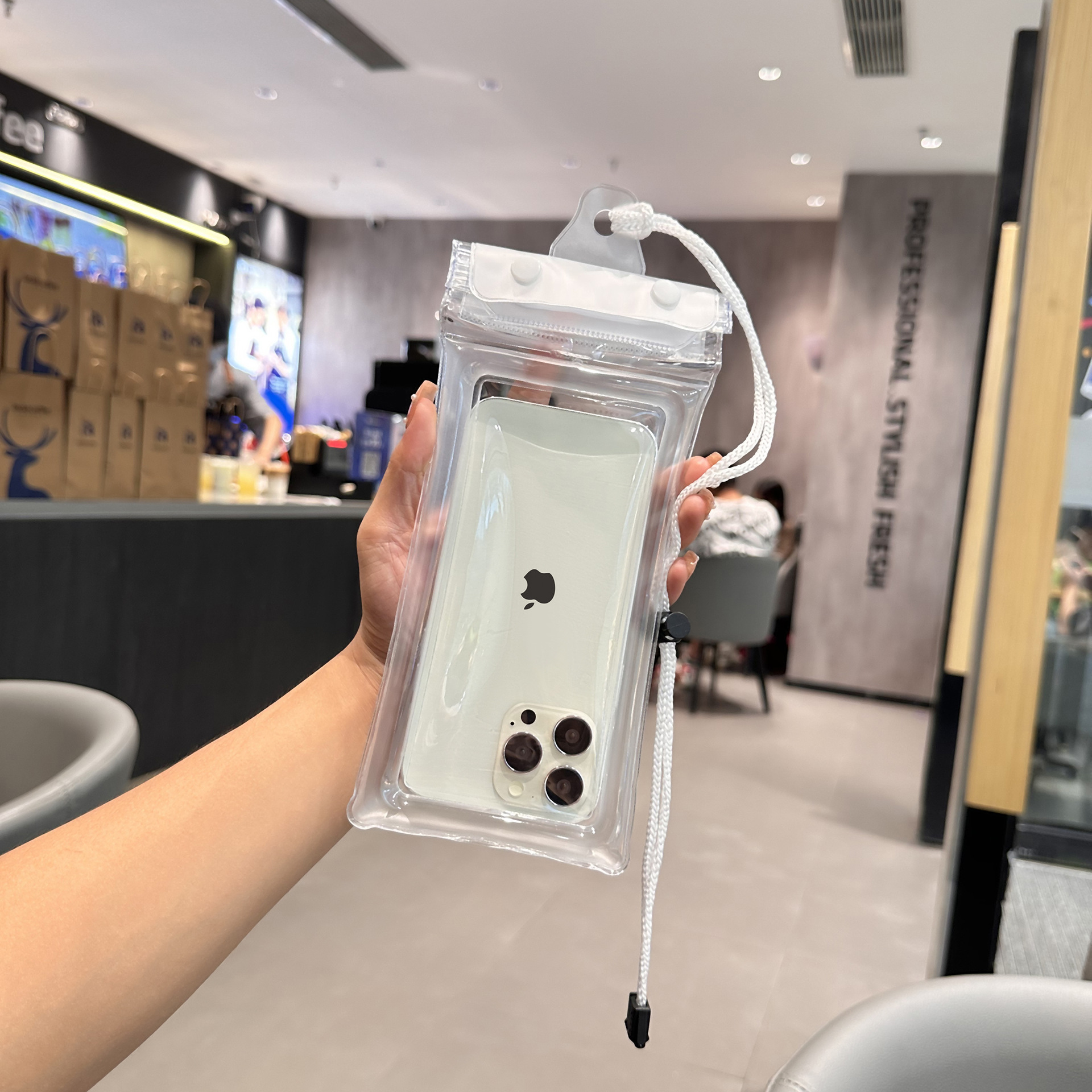 Picture of Cross-border Three Sealed Mobile Phone Waterproof Bag with Touch Screen, Swimming Air Bag, Rafting Halter, Waterproof Mobile Phone Case, Transparent