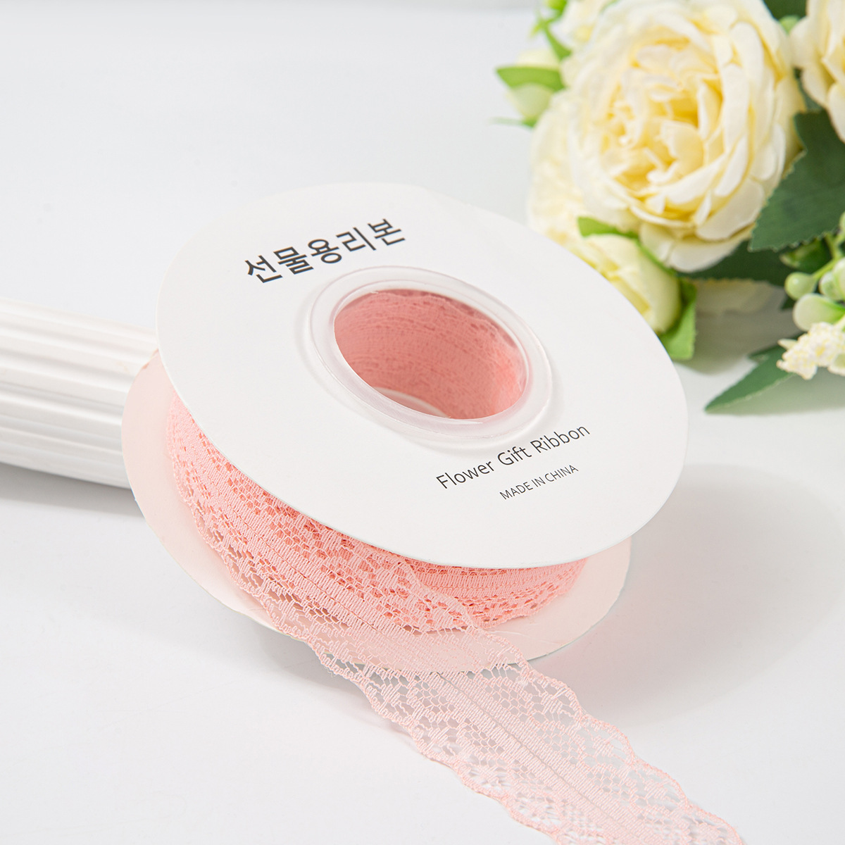 Picture of 25 yards hollow lace with lotus leaf lace polyester snow yarn bouquet flower packaging material handmade diy gift box