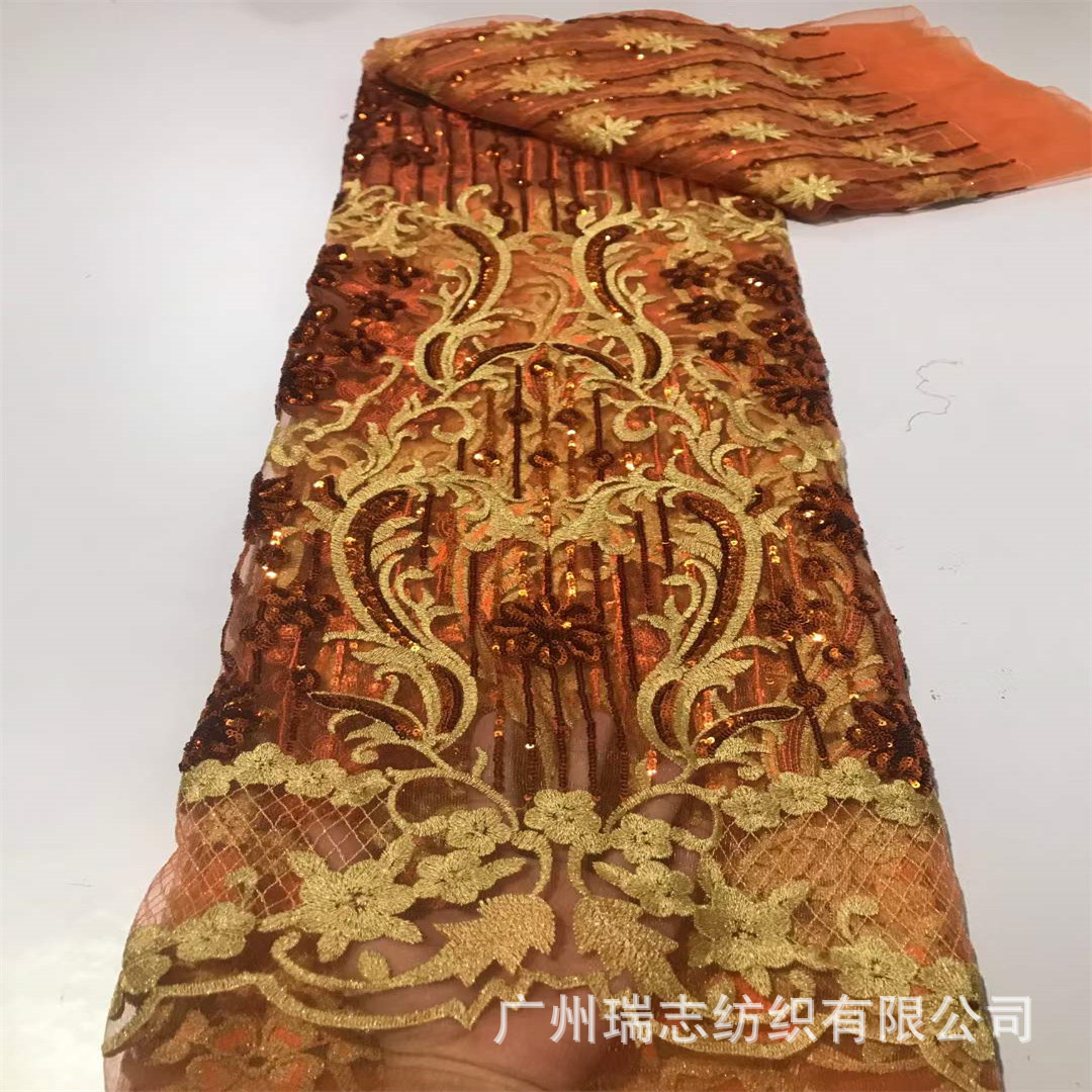 Picture of European and American Composite Sequin Embroidered Lace Fabric Wedding Dress Hanfu African Lace Embroidered Cloth sequins Lace