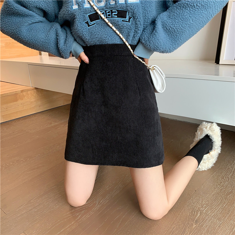 Corduroy Skirt 2023 Autumn and Winter Korean Style Temperament Skirt Women's Retro Fashion High Waist Slim A- line Short Skirt