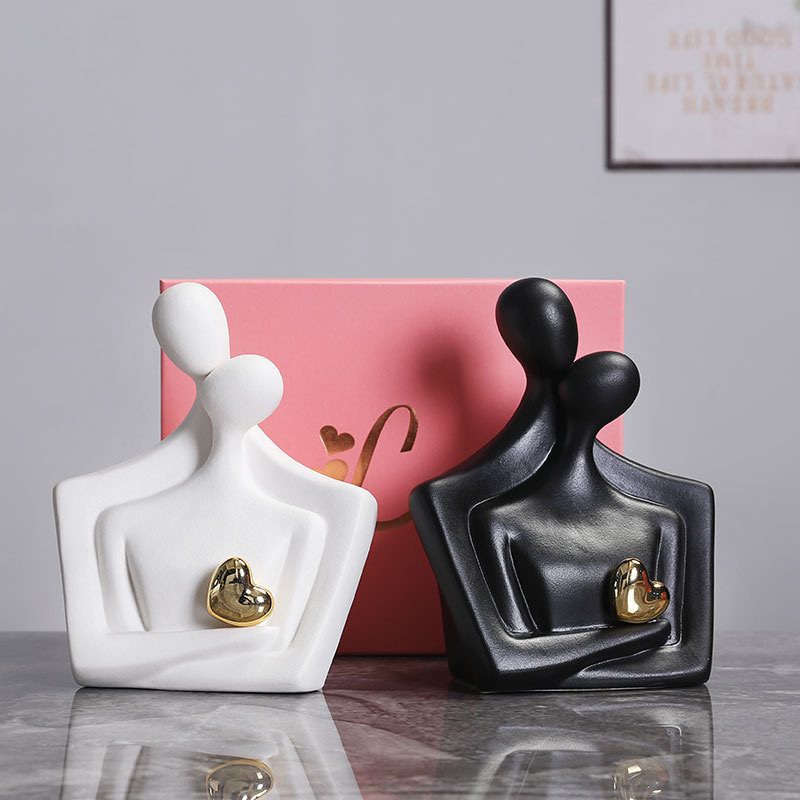 Picture of High-End Creative Gift Box Packaging, Happy Lovers Ornaments, Wedding Celebration, Newlyweds, Birthday Gifts for Couples, White Porcelain Craftsmanship