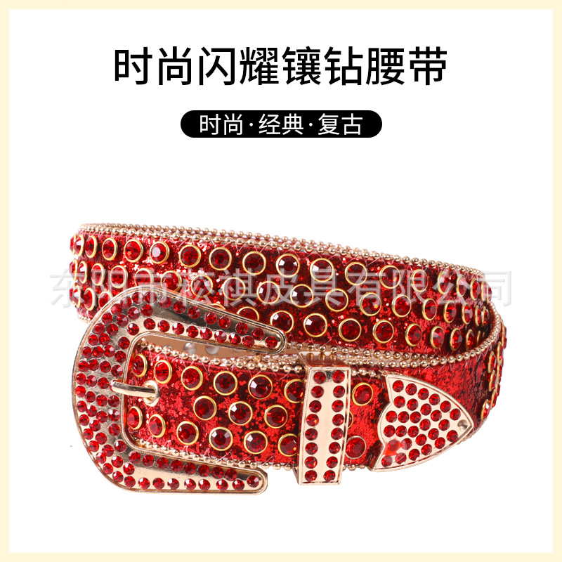 European and American Style Rhinestone Leather Belt Women's Handmade Diamond-encrusted Fashion All-match Decoration Foreign Trade Explosions Crystal Flash Diamond Belt