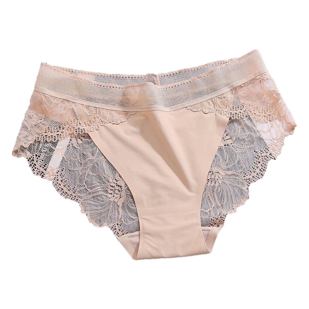 Seamless Mid-Waist Ice Silk Underwear for Women Large Size Transparent Lace Breathable Cotton Crotch Lifting Briefs Butt Lifting Seamless