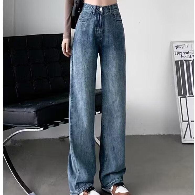 Autumn and Winter 2020 New Salt-Based High-Waisted Wide-Leg Jeans for Women and Dads, Slim Straight-Leg Loose Floor-Length Pants