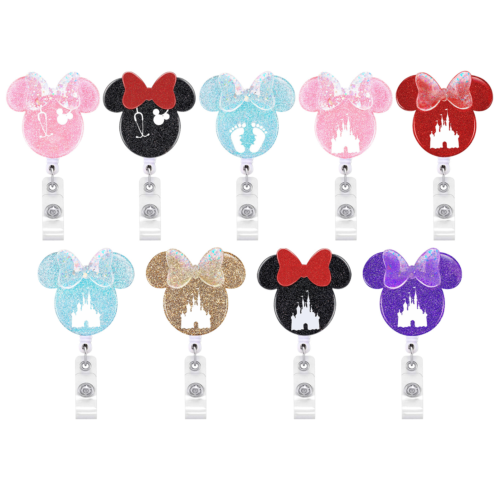Teacher acrylic mouse head telescopic clip easy pull buckle rotating certificate buckle Badge clip Doctor Nurse Day gift
